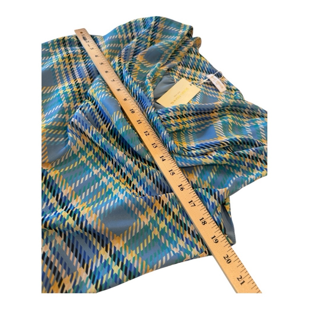 Ramy Brook New York Draped Lt Blue Plaid Cinch Waist Bow Blouse S NWT | $345 - Picture 9 of 16